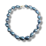Silver Blue Baroque Pearl Necklace 14k Yellow Gold