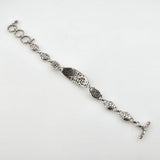 Sterling Silver Floral Carved Quartz Abalone Shell Doublet Bracelet