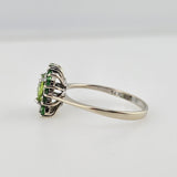 Peridot and Tsavorite Ring 14k White Gold - Size 7.75