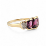 Rhodolite Garnet and Diamond Ring 14k Yellow Gold - Size 8