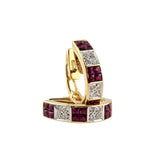 Ruby and Diamond Hoop Earrings 18k Yellow Gold