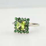 Peridot and Tsavorite Ring 14k White Gold - Size 7.75