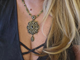 Gold Plated Silver Synthetic Sapphire and Natural Pearl Necklace
