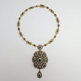 Gold Plated Silver Synthetic Sapphire and Natural Pearl Necklace