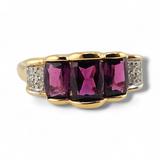 Rhodolite Garnet and Diamond Ring 14k Yellow Gold - Size 8
