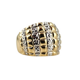 Two Tone Quilted Cigar Band Ring 10k Yellow and White Gold - Size 7.5