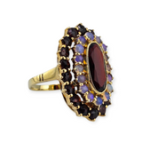 Garnet and Opal Halo Ring 10k Yellow Gold - Size 4.5
