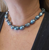 Silver Blue Baroque Pearl Necklace 14k Yellow Gold