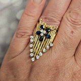 18k Yellow Gold Floral Sapphire and Diamond Ring