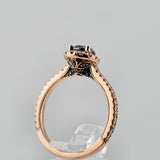 0.72ct Pear Cut Black Diamond Halo Engagement Ring 14k Rose Gold - Size 6.75