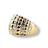 Two Tone Quilted Cigar Band Ring 10k Yellow and White Gold - Size 7.5