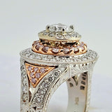 0.55CT Round Brilliant and Fancy Pink Diamond Engagement Ring 18k White & Rose Gold - Size 6.5