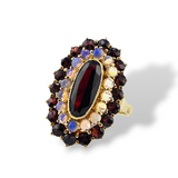 Garnet and Opal Halo Ring 10k Yellow Gold - Size 4.5