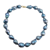 Silver Blue Baroque Pearl Necklace 14k Yellow Gold