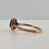 0.72ct Pear Cut Black Diamond Halo Engagement Ring 14k Rose Gold - Size 6.75