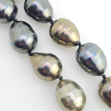 Silvery Green Elongated Teardrop Baroque Pearl Necklace 14k Yellow Gold
