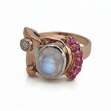 Moonstone Sapphire and Diamond Ring 14k Rose Gold - Size 5.75