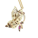 Multi-Gemstone Butterfly Pendant Necklace 14k Yellow Gold