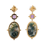 Sterling Silver Gold Vermeil Moss Agate, Amethyst, and Pearl Earrings