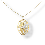 Floral Mom Charm Pendant Necklace 14k Yellow Gold