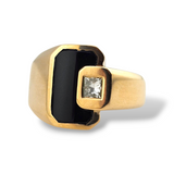 Black Onyx and Diamond Ring 14k Yellow Gold - Size 7.25