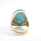 Southwestern Turquoise Ring 10k Yellow Gold - Size 11.25