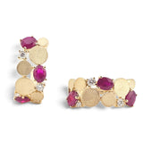 1.19 CTW Ruby and Diamond Geometric Hoop Earrings 14k Yellow Gold