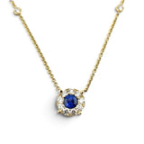 0.58CT Sapphire and Diamond Halo Necklace 14k Yellow Gold