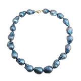 Silver Blue Baroque Pearl Necklace 14k Yellow Gold