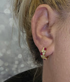 1.19 CTW Ruby and Diamond Geometric Hoop Earrings 14k Yellow Gold