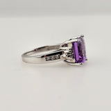 2.86Ct. Amethyst and Diamond Ring 14k White Gold - Size 7