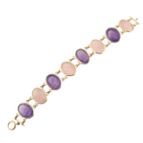 Amethyst and Rose Quartz Scarab Bracelet 14k Yellow Gold