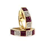 Ruby and Diamond Hoop Earrings 18k Yellow Gold