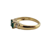 0.41CT Square Emerald-cut Emerald and Diamond Ring 18k Yellow Gold - Size 6