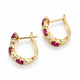 1.19 CTW Ruby and Diamond Geometric Hoop Earrings 14k Yellow Gold