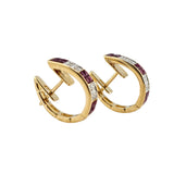 Ruby and Diamond Hoop Earrings 18k Yellow Gold