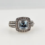 1.01ct. Cushion Cut Aquamarine and Diamond Ring 14k White Gold - Size 6.75