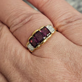 Rhodolite Garnet and Diamond Ring 14k Yellow Gold - Size 8