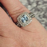 1.01ct. Cushion Cut Aquamarine and Diamond Ring 14k White Gold - Size 6.75