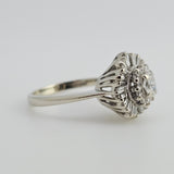 1.00 CTW Diamond Cluster Ring 14k White Gold Size 6.25