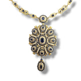 Gold Plated Silver Synthetic Sapphire and Natural Pearl Necklace