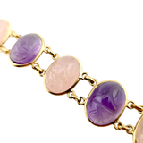 Amethyst and Rose Quartz Scarab Bracelet 14k Yellow Gold