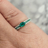 0.54 CTW Emerald and Diamond Ring 18k White Gold - Size 6.25