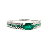0.54 CTW Emerald and Diamond Ring 18k White Gold - Size 6.25