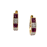 Ruby and Diamond Hoop Earrings 18k Yellow Gold