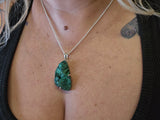 Sterling Silver Malachite Fiber Pendant Necklace