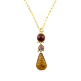 Sterling Silver Gold Vermeil Carnelian Amethyst and Amber Necklace