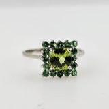 Peridot and Tsavorite Ring 14k White Gold - Size 7.75