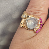 Moonstone Sapphire and Diamond Ring 14k Rose Gold - Size 5.75