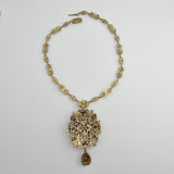 Gold Plated Silver Synthetic Sapphire and Natural Pearl Necklace